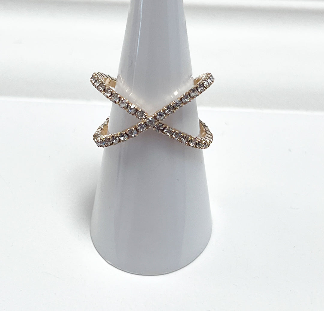 Harley - Gold Rhinestone Criss Cross Ring