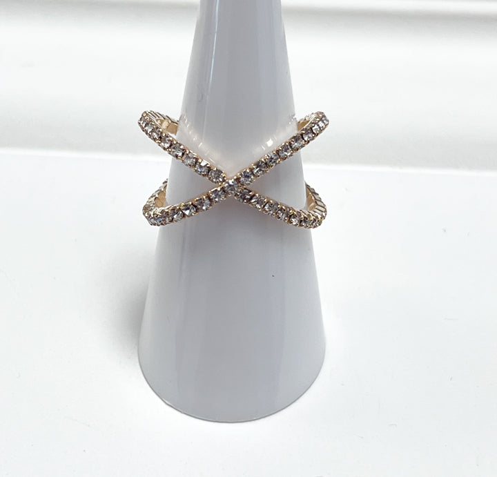 Harley - Gold Rhinestone Criss Cross Ring
