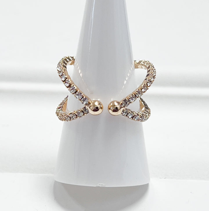 Harley - Gold Rhinestone Criss Cross Ring