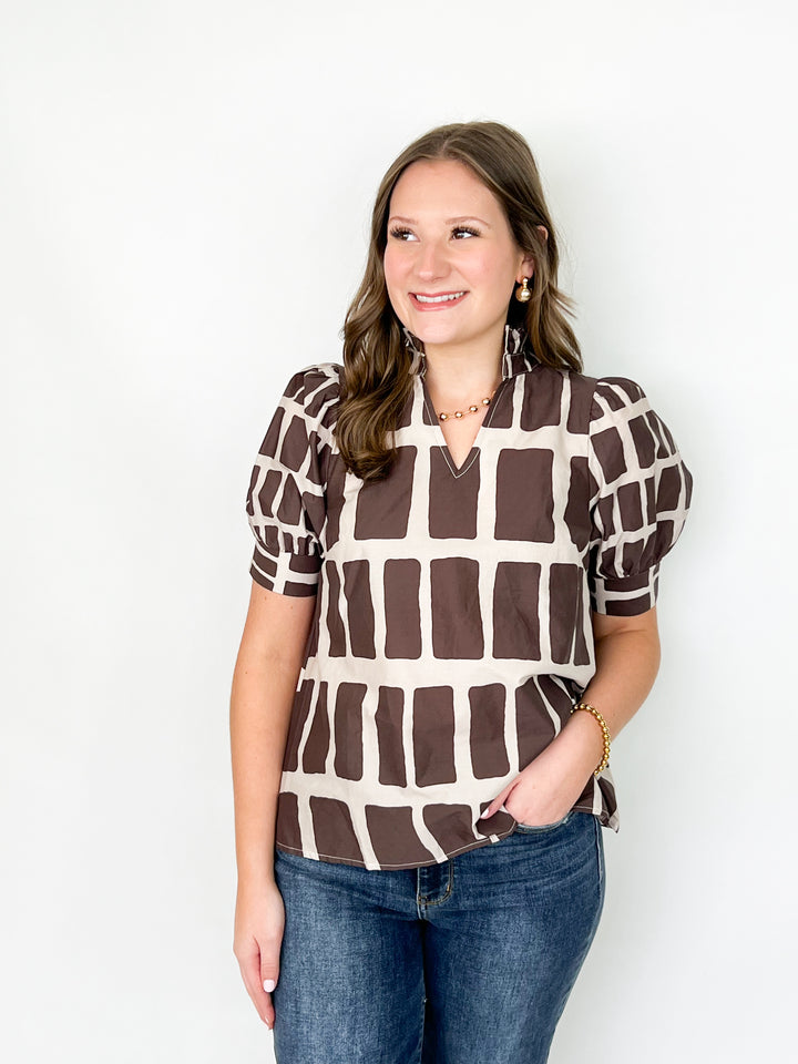 Victoria - Brown Abstract Print Blouse