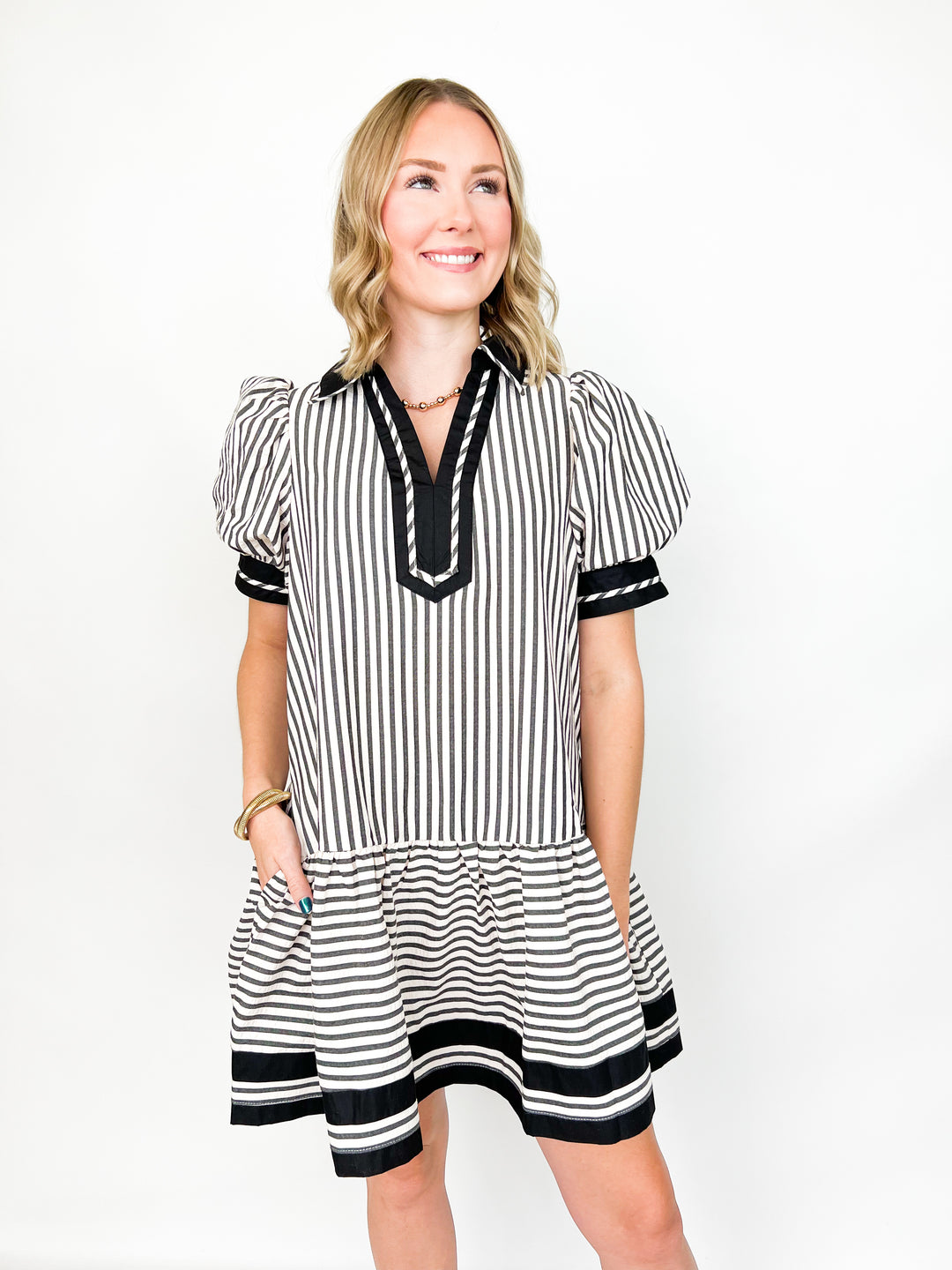 Tara - Black Striped Mini Dress