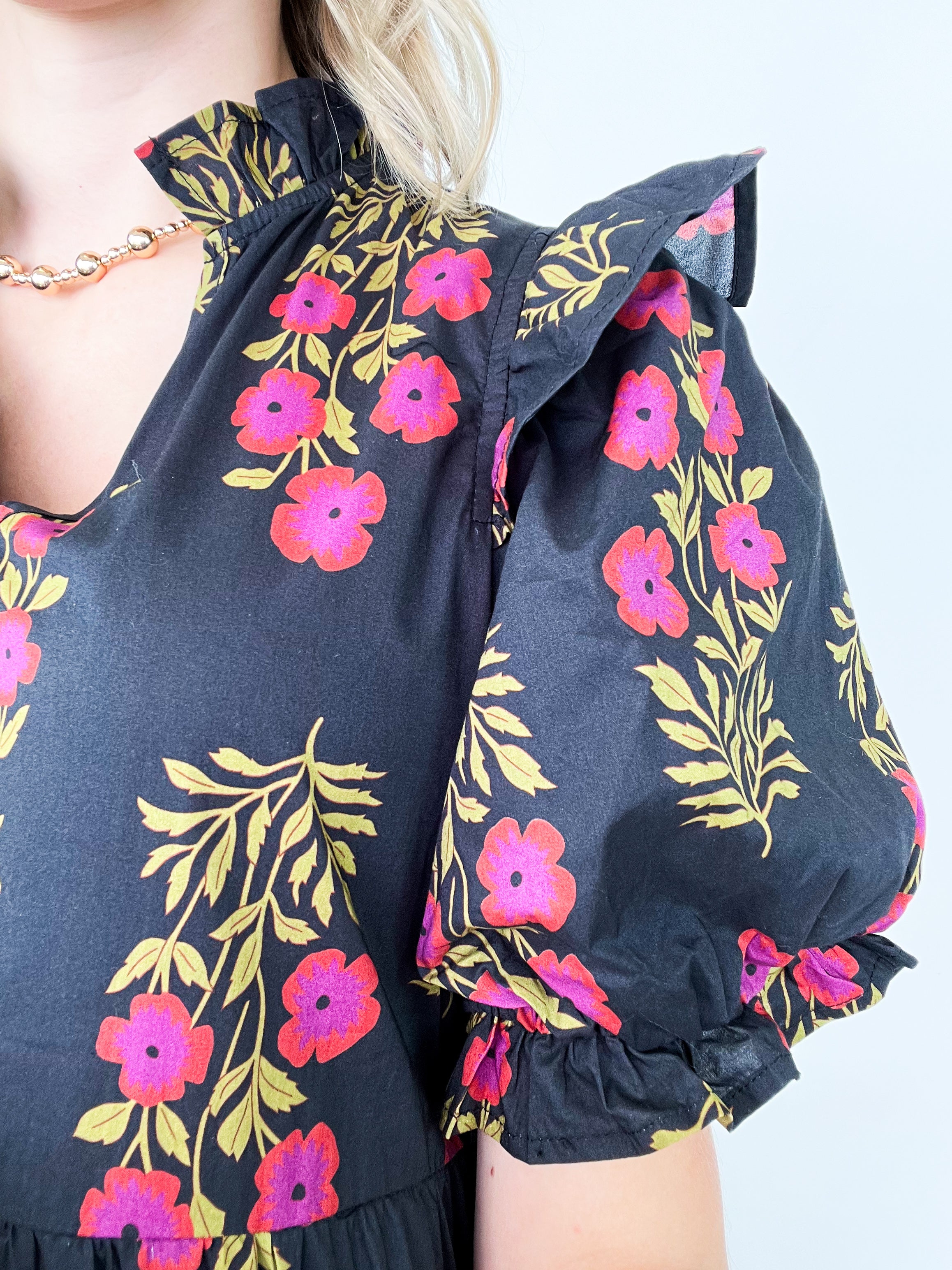 Jillian - Floral Ruffle Detail Midi Dress