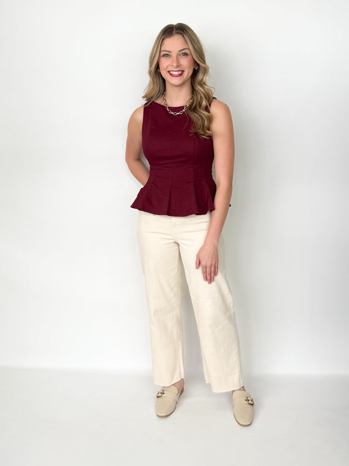 Connie - Maroon Sleeveless Peplum