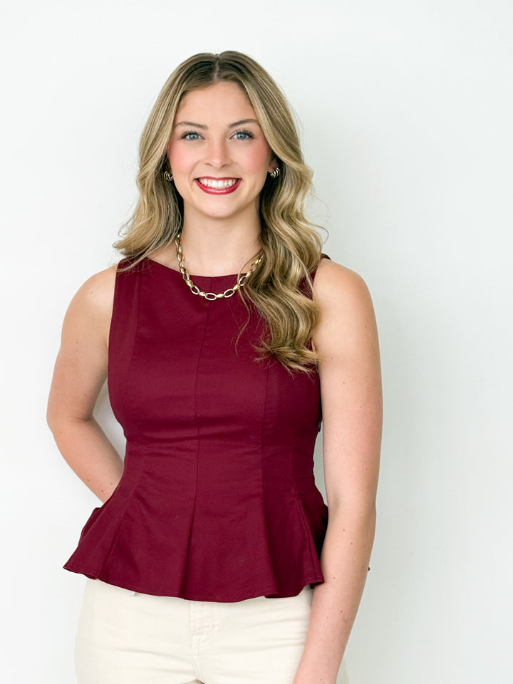 Connie - Maroon Sleeveless Peplum