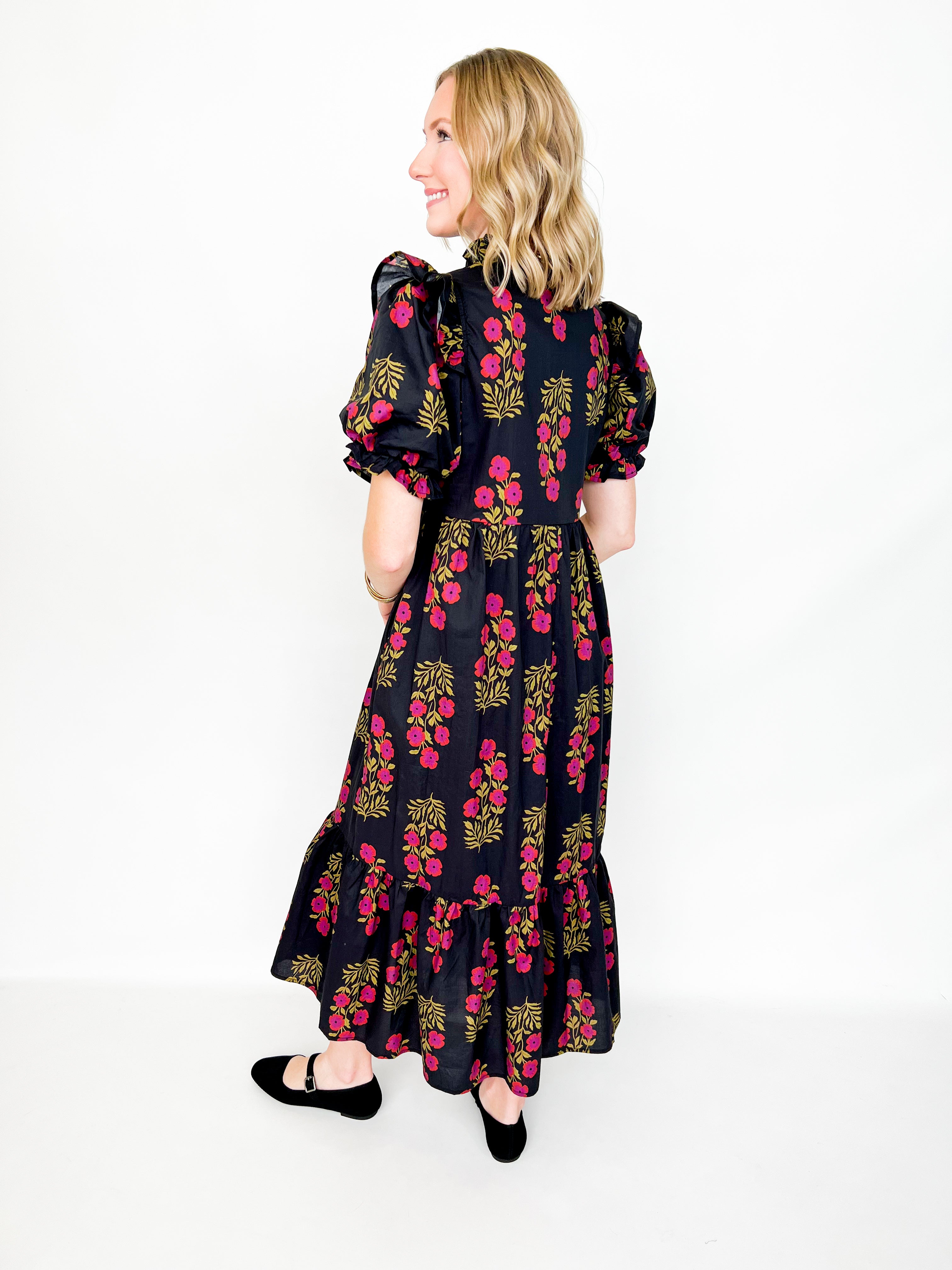 Jillian - Floral Ruffle Detail Midi Dress