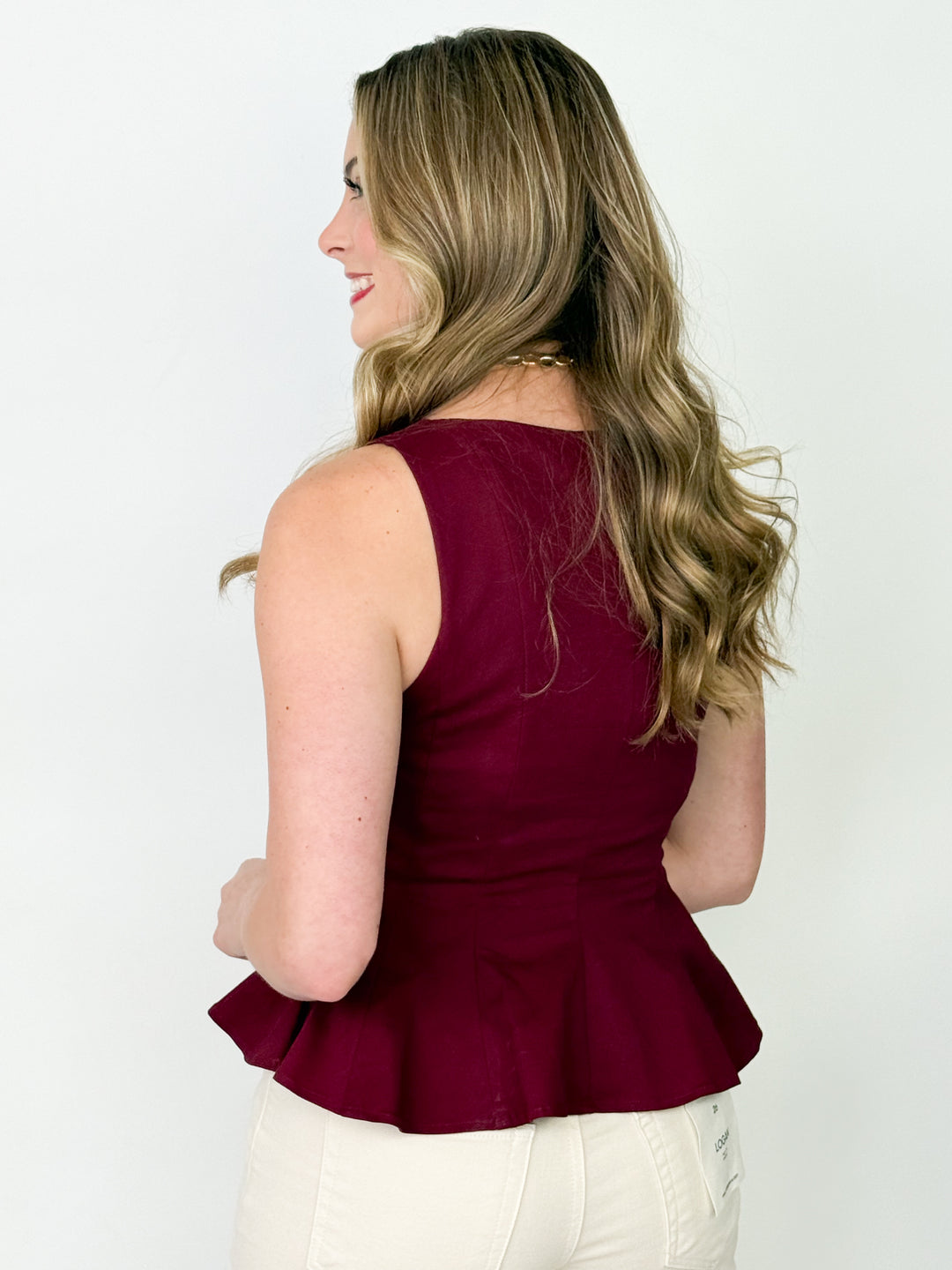 Connie - Maroon Sleeveless Peplum