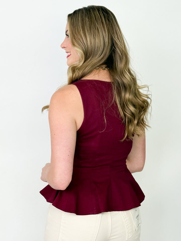Connie - Maroon Sleeveless Peplum
