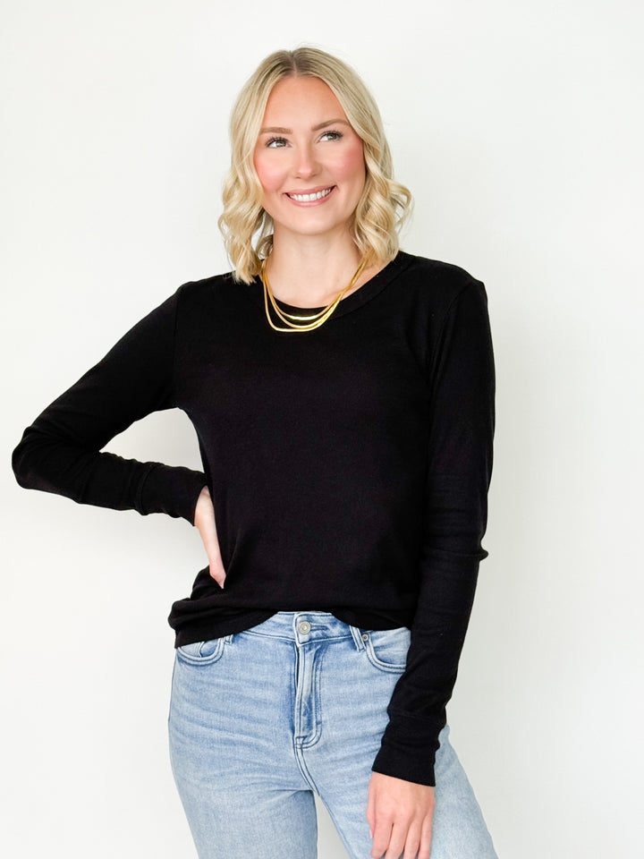 Grayson - Ribbed Long Sleeve Top (Black)