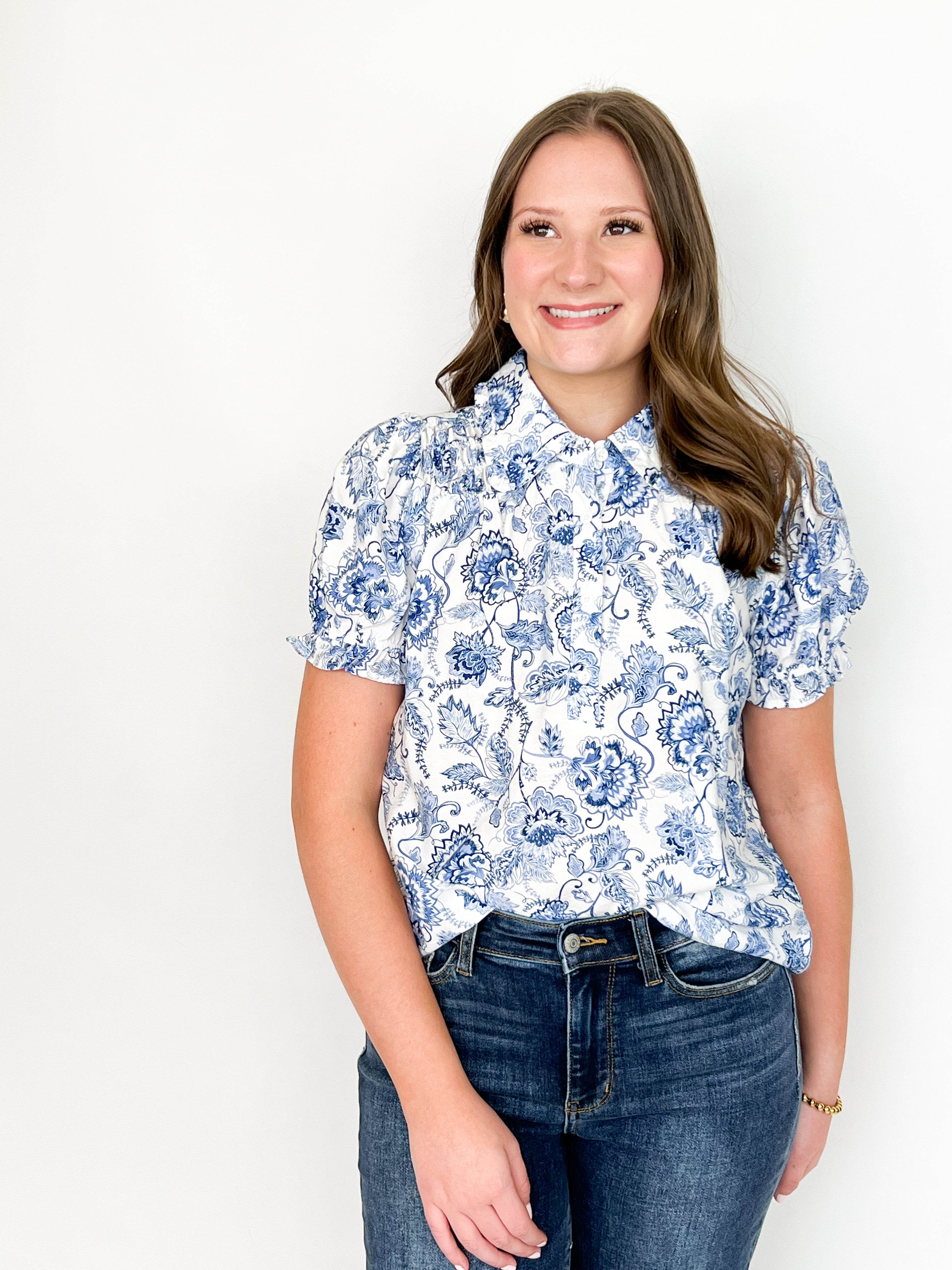 Beverly - Blue Floral Puff Sleeve Blouse