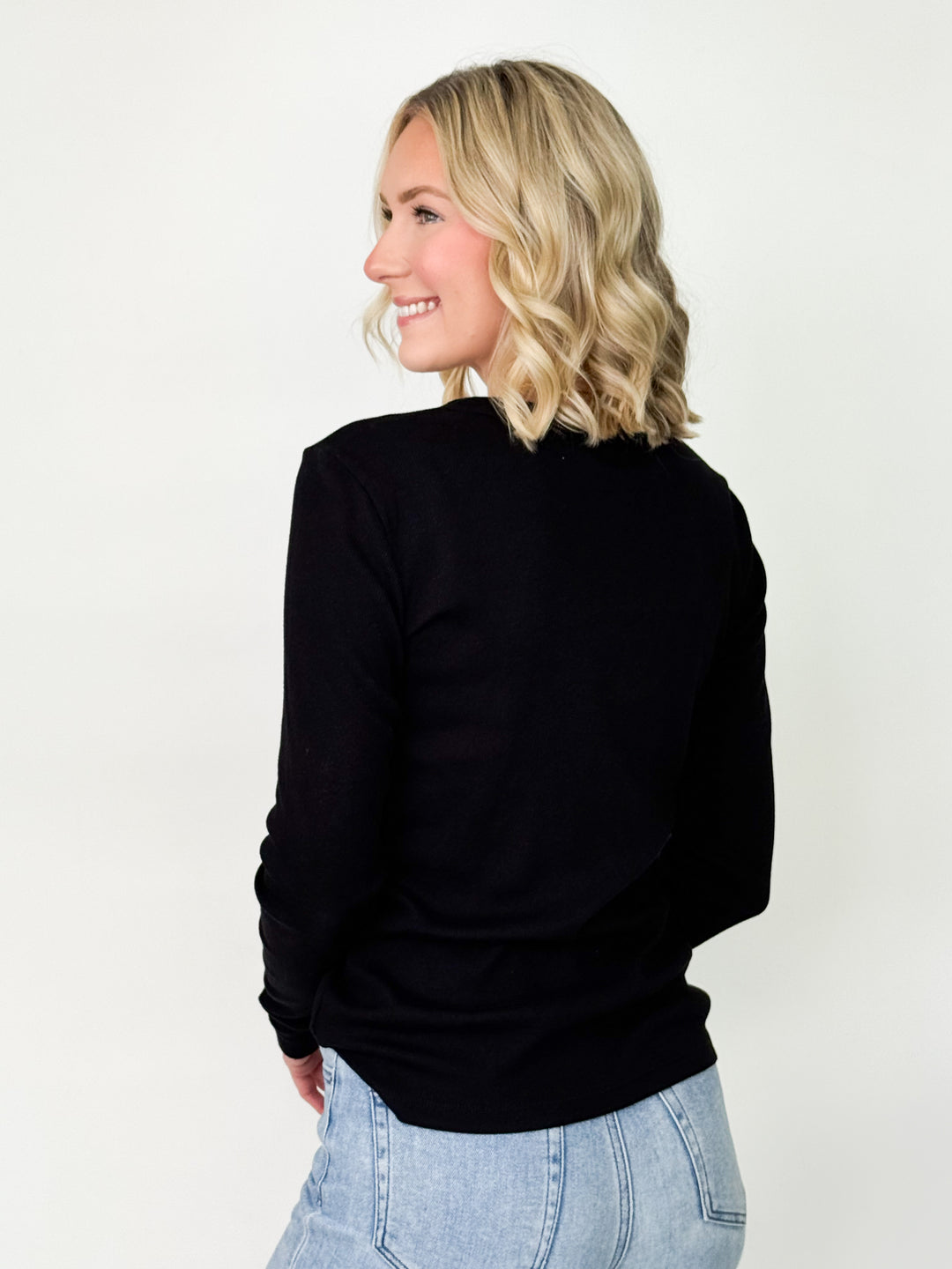 Grayson - Ribbed Long Sleeve Top (Black)