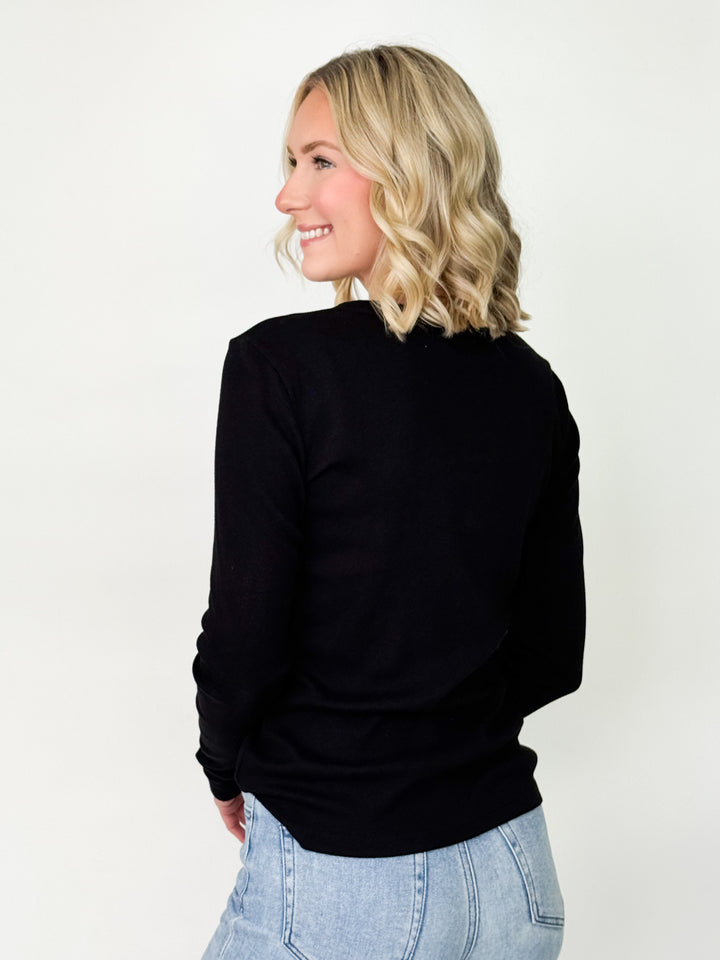 Grayson - Ribbed Long Sleeve Top (Black)