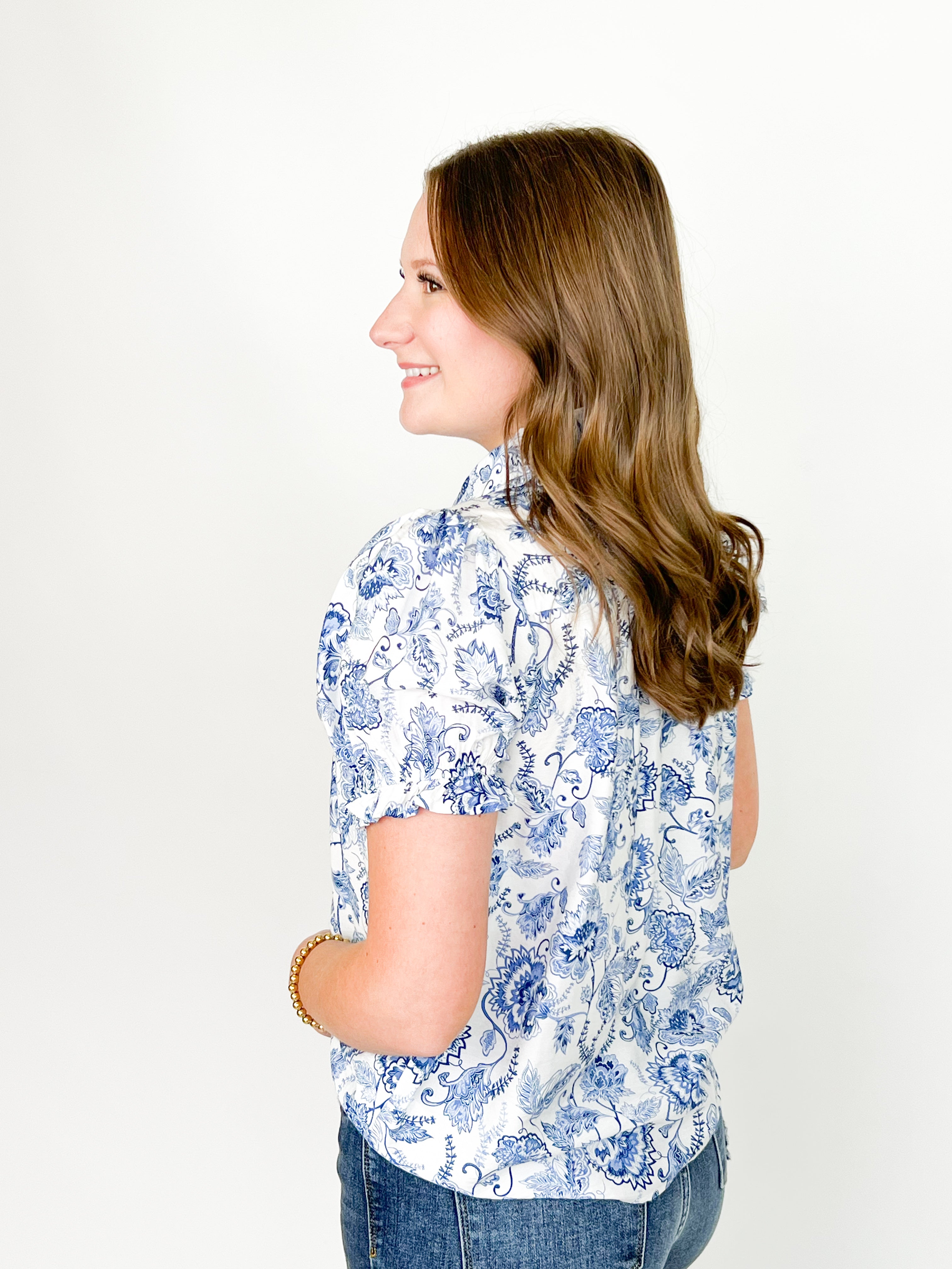Beverly - Blue Floral Puff Sleeve Blouse