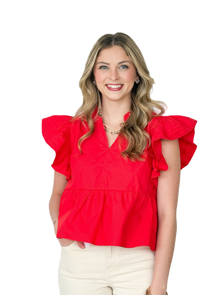 Parker - Red Ruffle Sleeve Top
