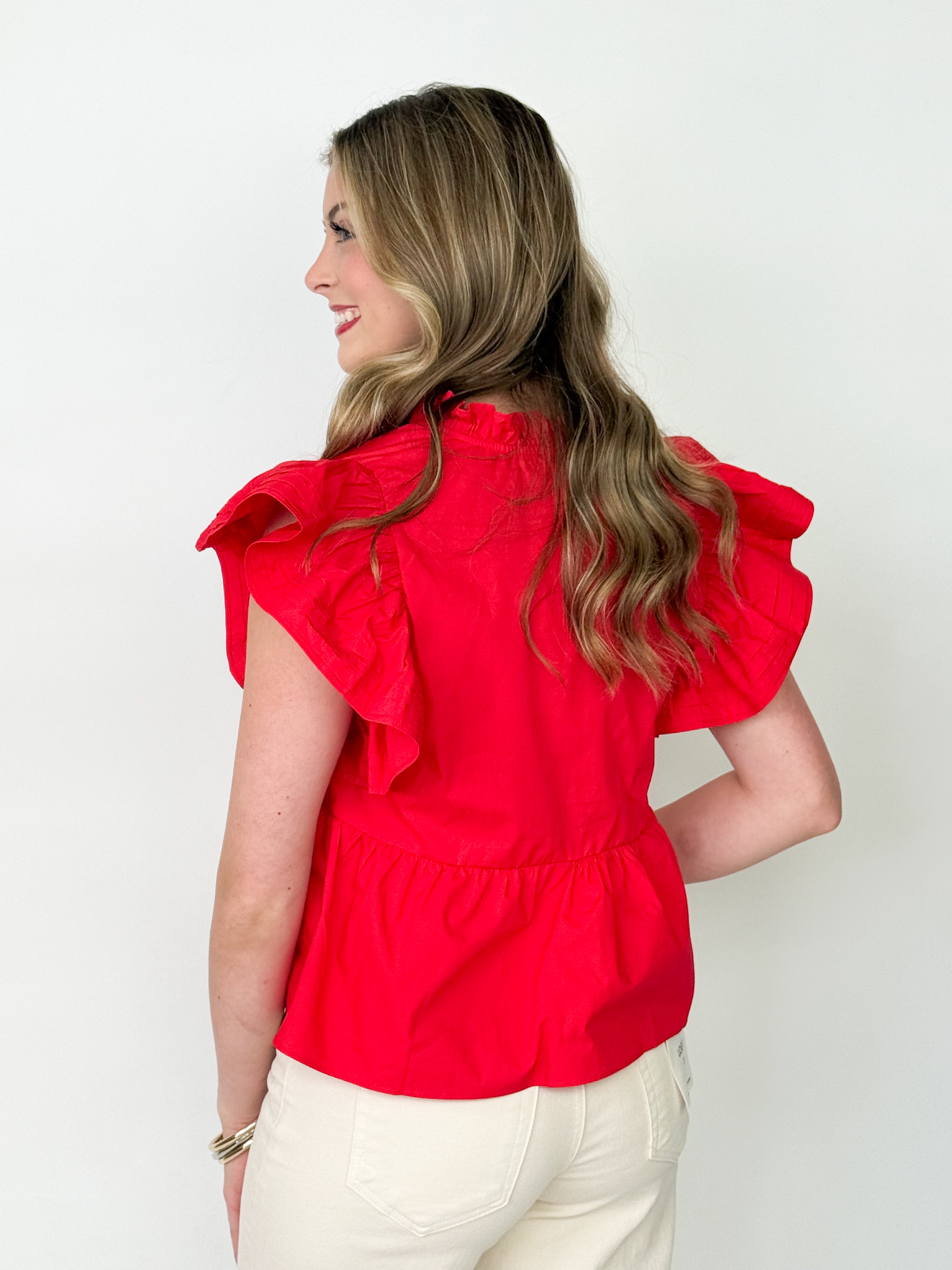 Parker - V Neck Ruffle Sleeve Top
