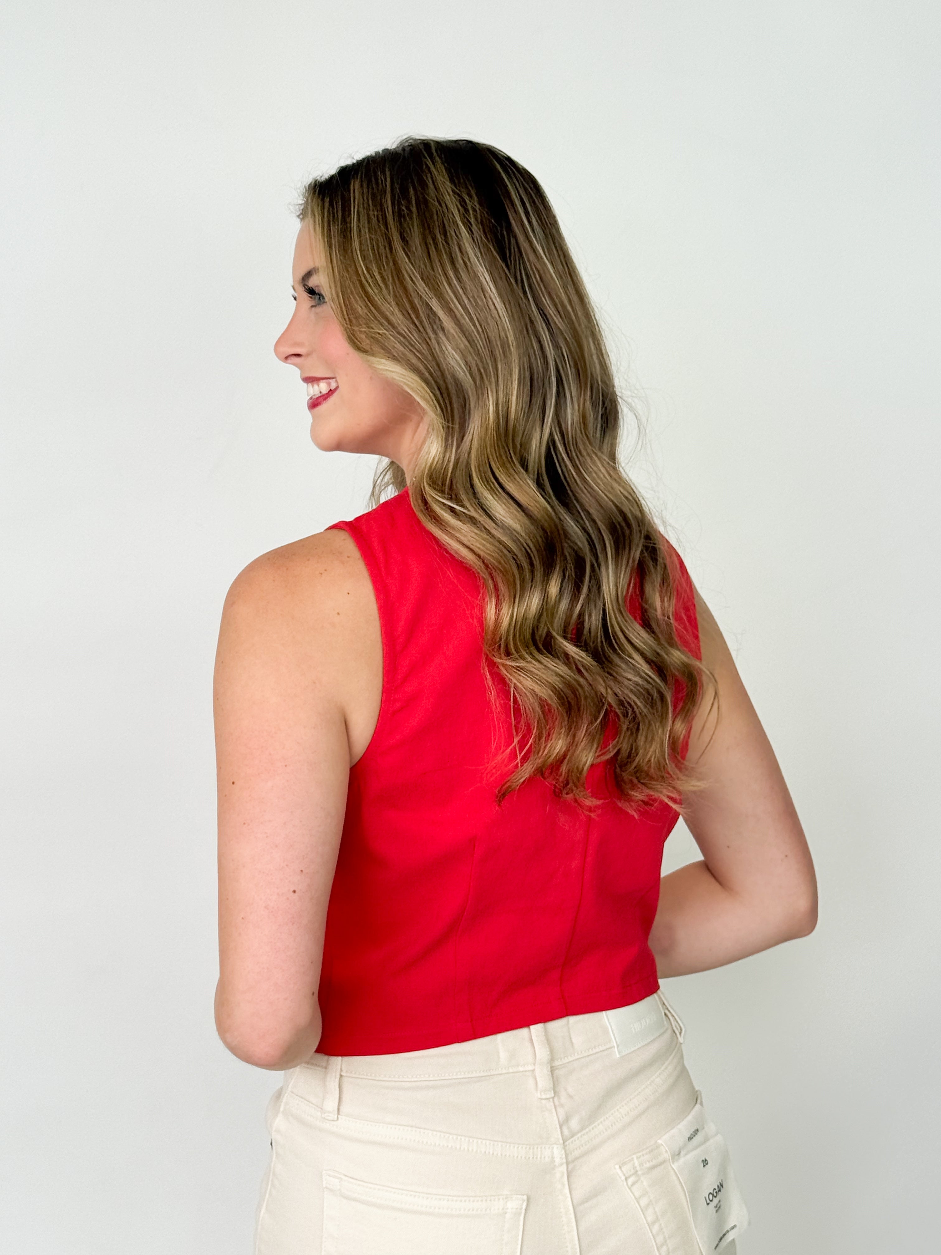 Sarah - Red Front Tie Top