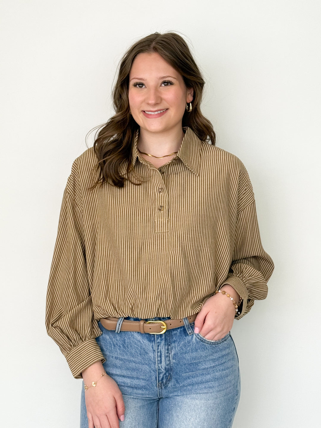 Konner - Striped Button Down Bubble Hem Shirt