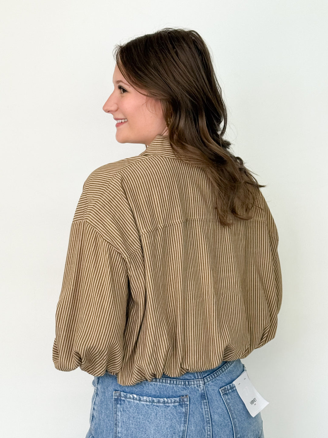 Konner - Striped Button Down Bubble Hem Shirt