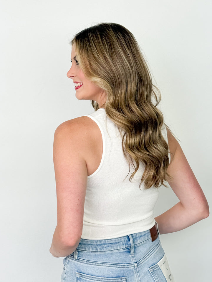 Erika - Ribbed Round Neck Top (White)