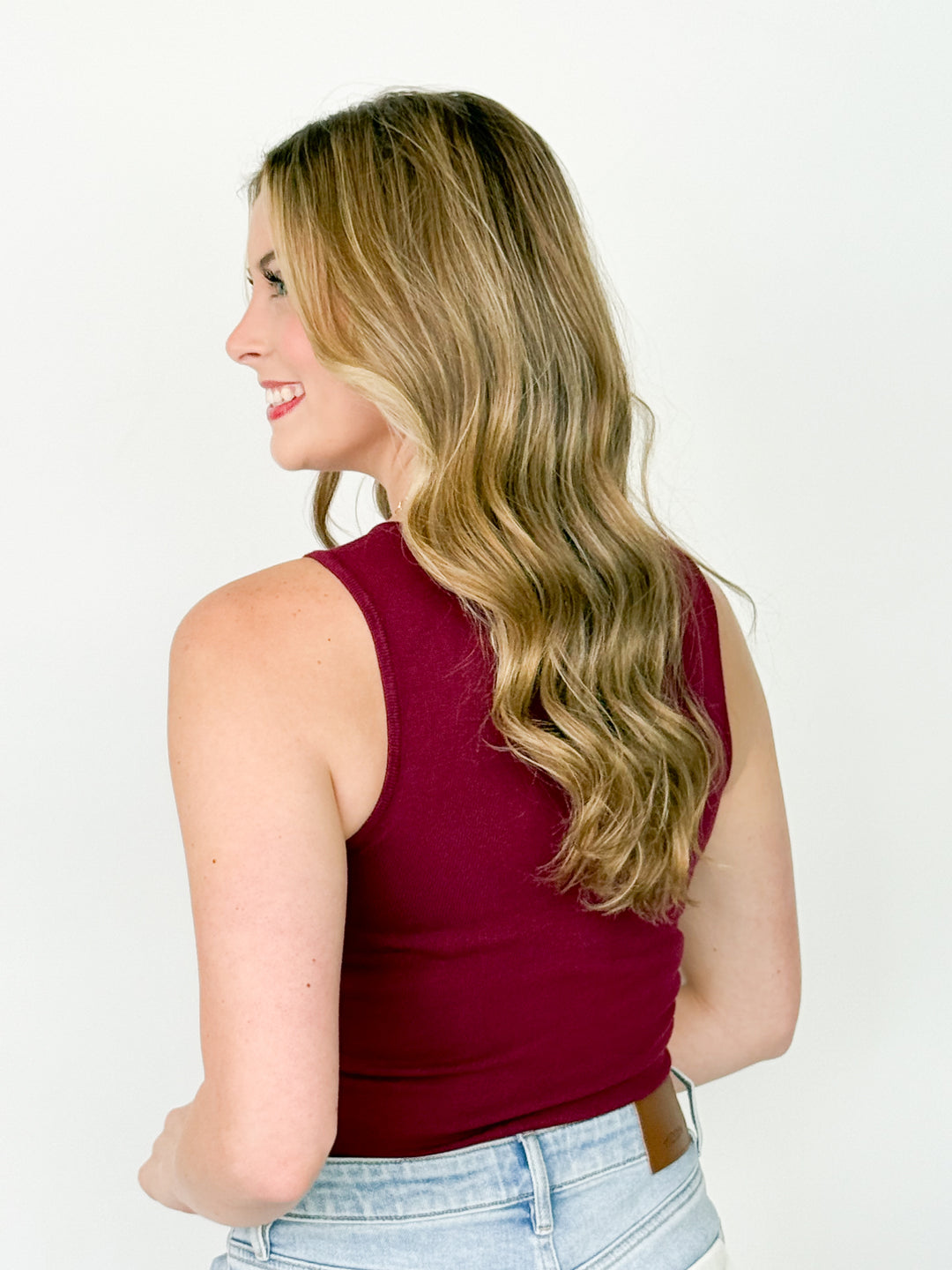 Erika - Ribbed Round Neck Top (Maroon)