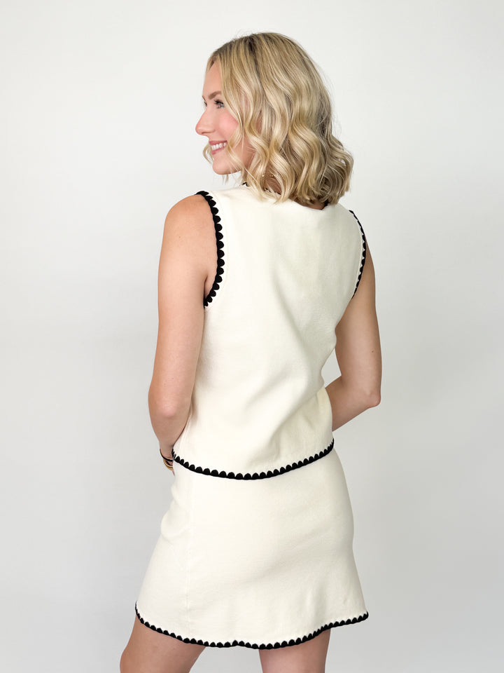 Wrenly - Black Scalloped Sweater Vest & Skirt Set