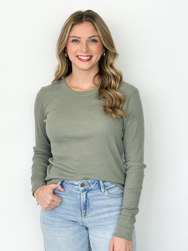 Grayson - Ribbed Long Sleeve Top (Olive)