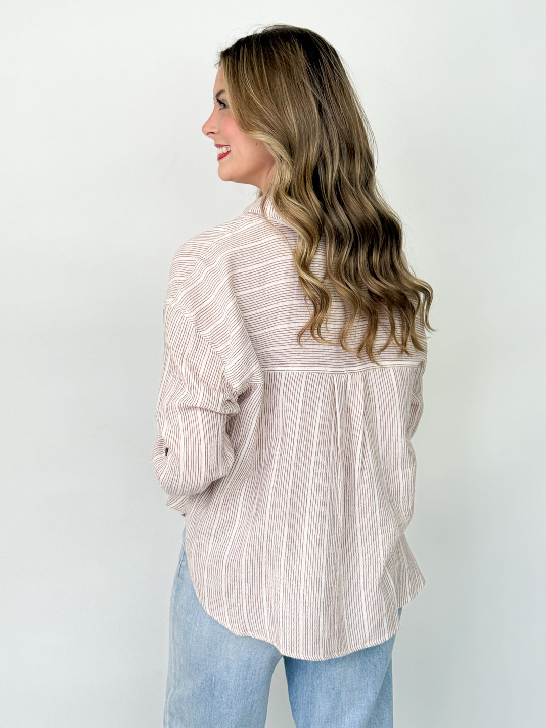 Charli - Striped Gauze Button Up Top (Amber)