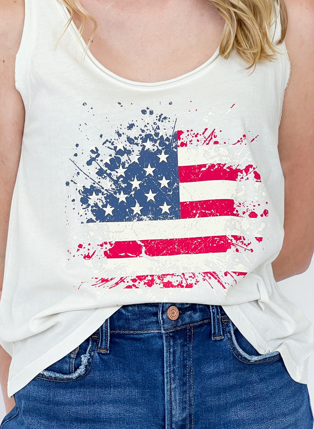 Abby - American Flag Splatter Scoop Neck Graphic Tank