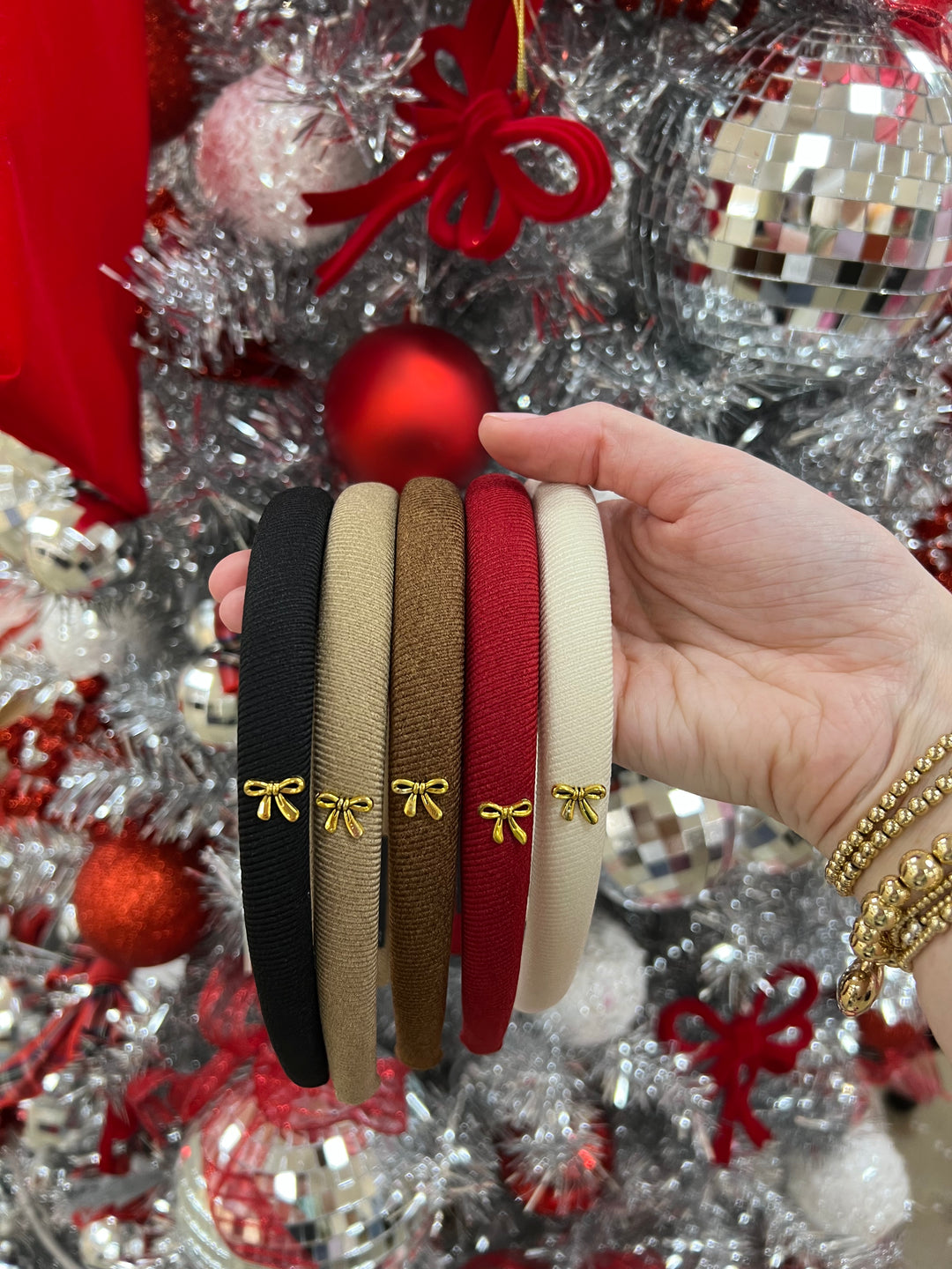 Cloth Headband with Metal Gold Bow