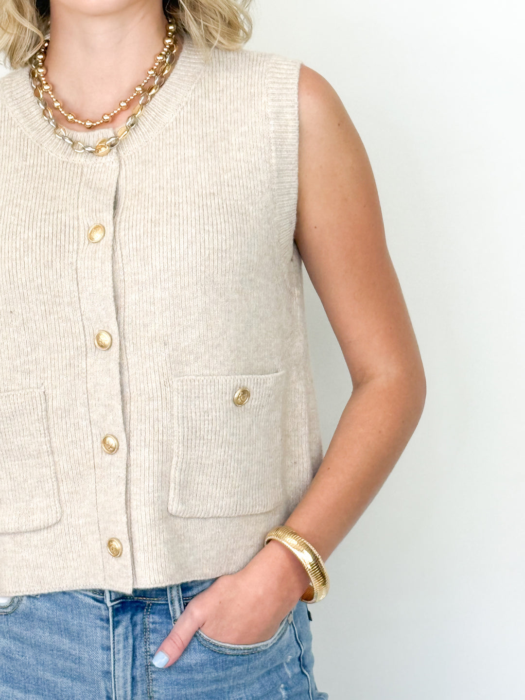 Romina - Beige Knit Sweater Vest