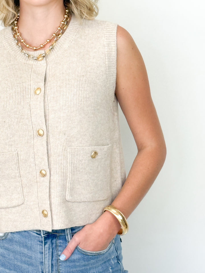 Romina - Beige Knit Sweater Vest