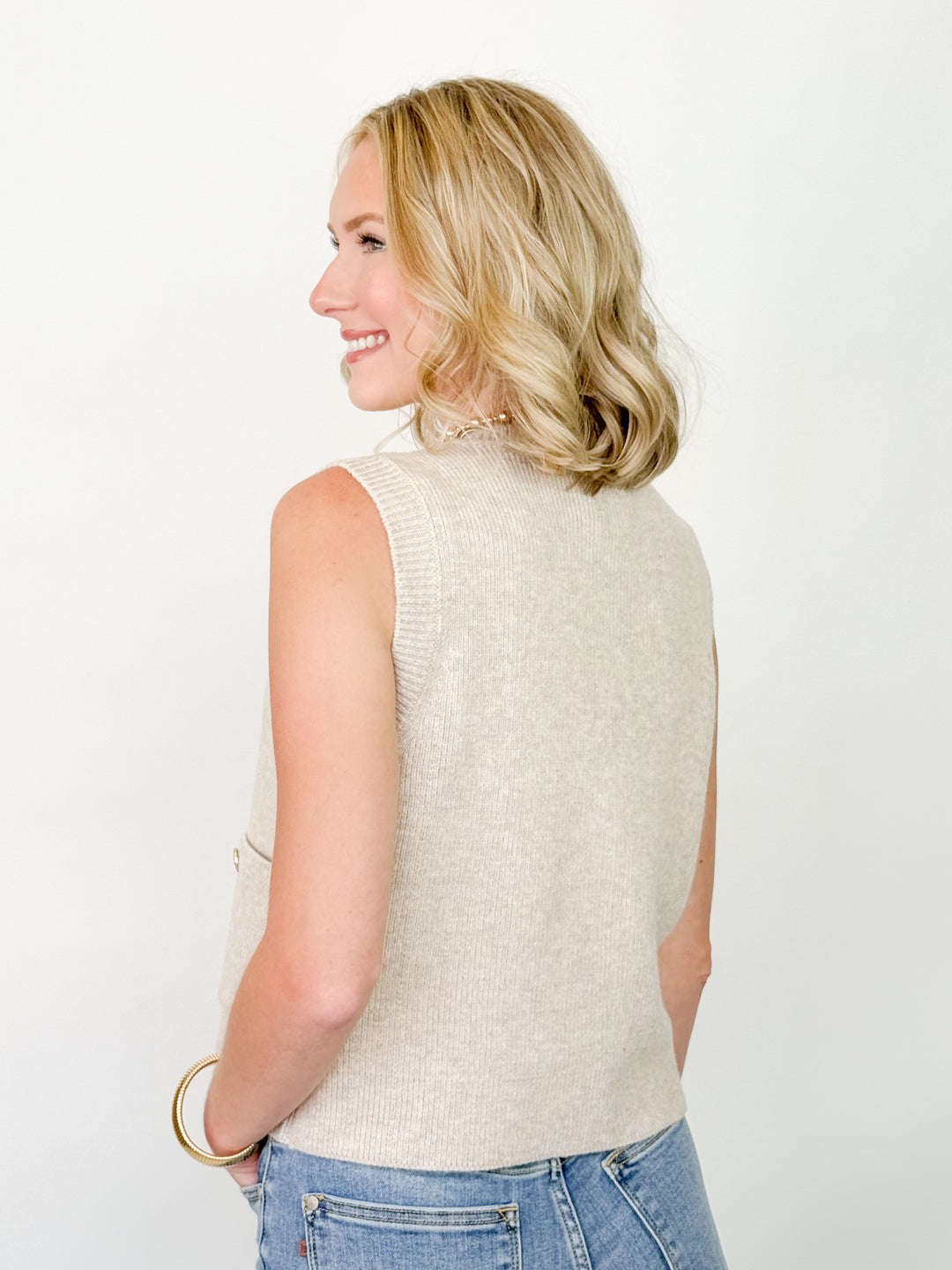 Romina - Beige Knit Sweater Vest