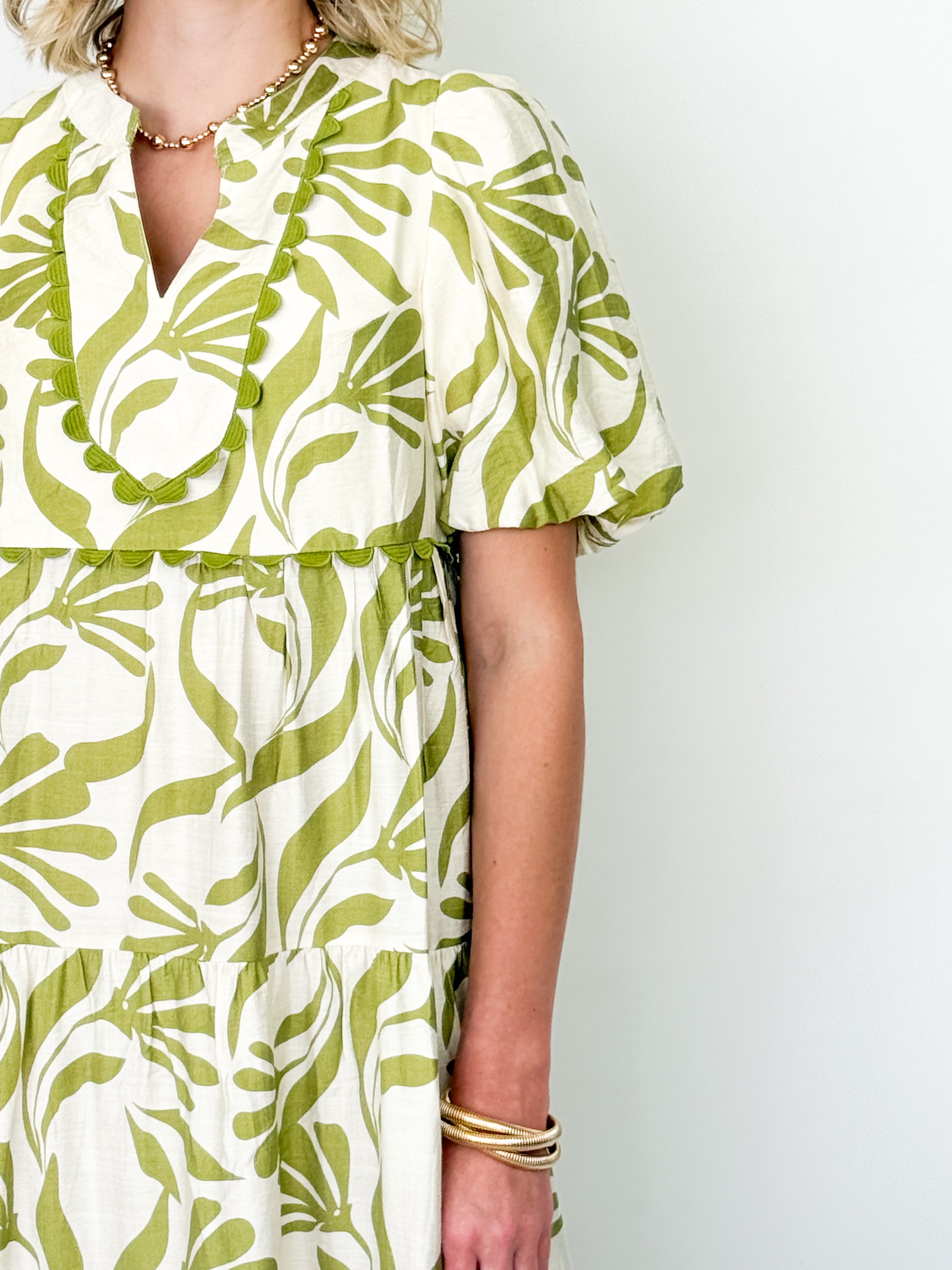 Rowan - Sage Green Printed Midi Dress