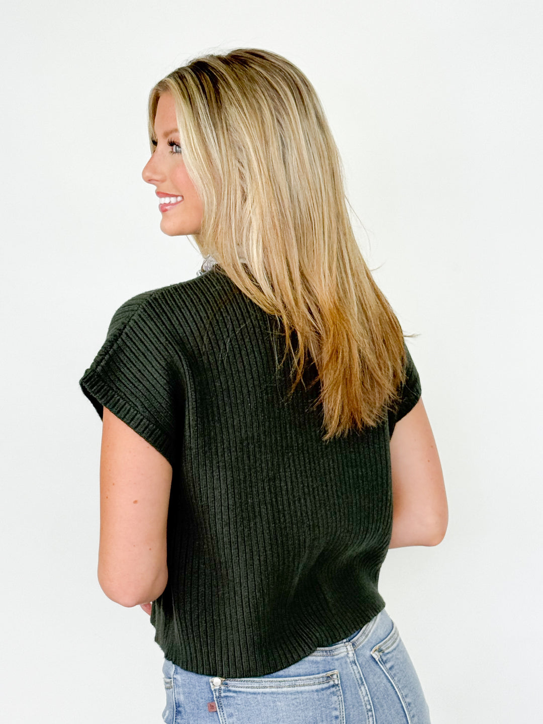 Sandra - Mock Neck Knit Top (Olive)