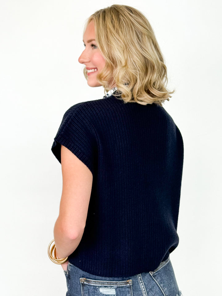 Sandra - Mock Neck Knit Top (Navy)