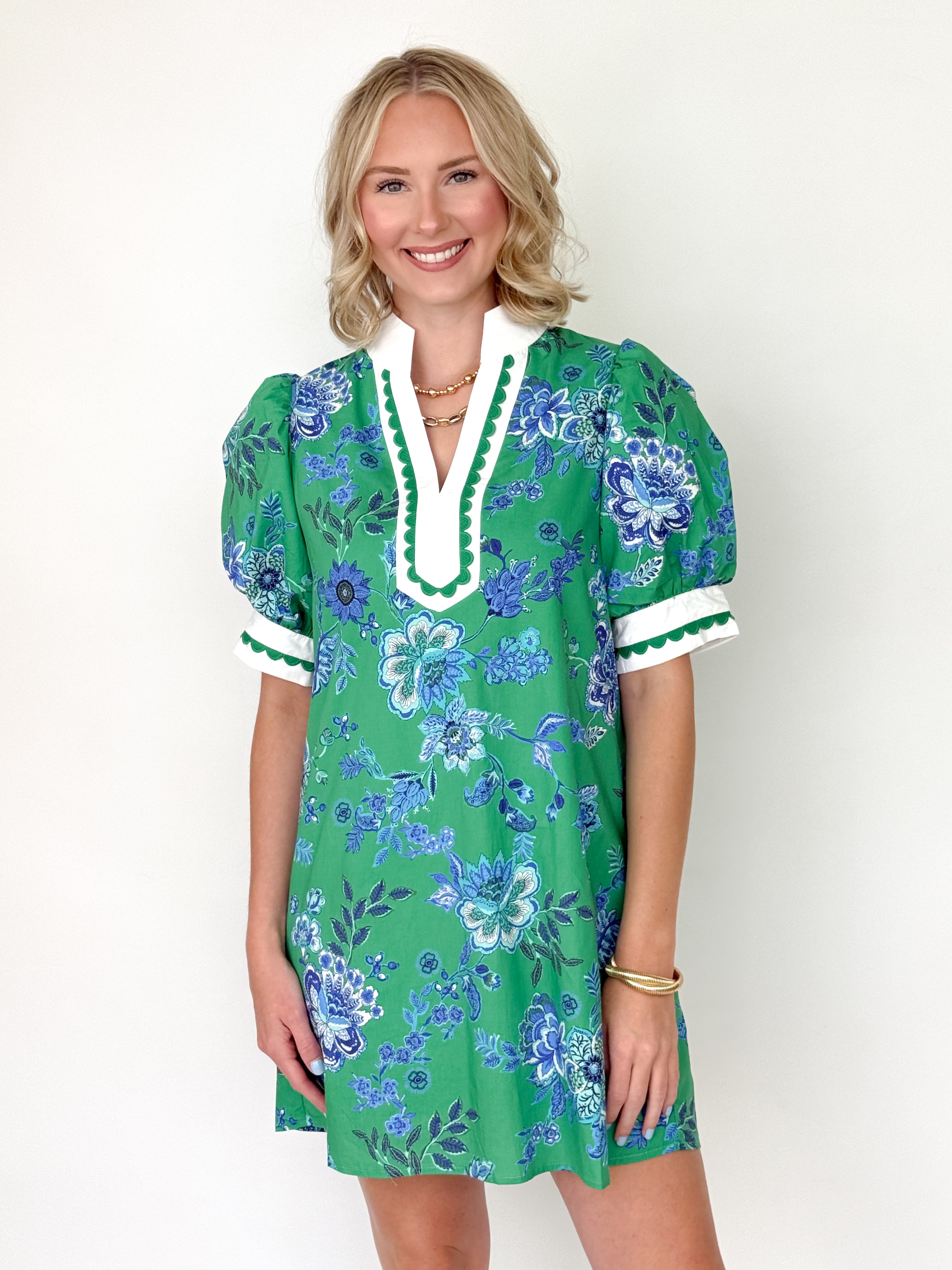 Danielle - Green + Blue Floral Mini Dress