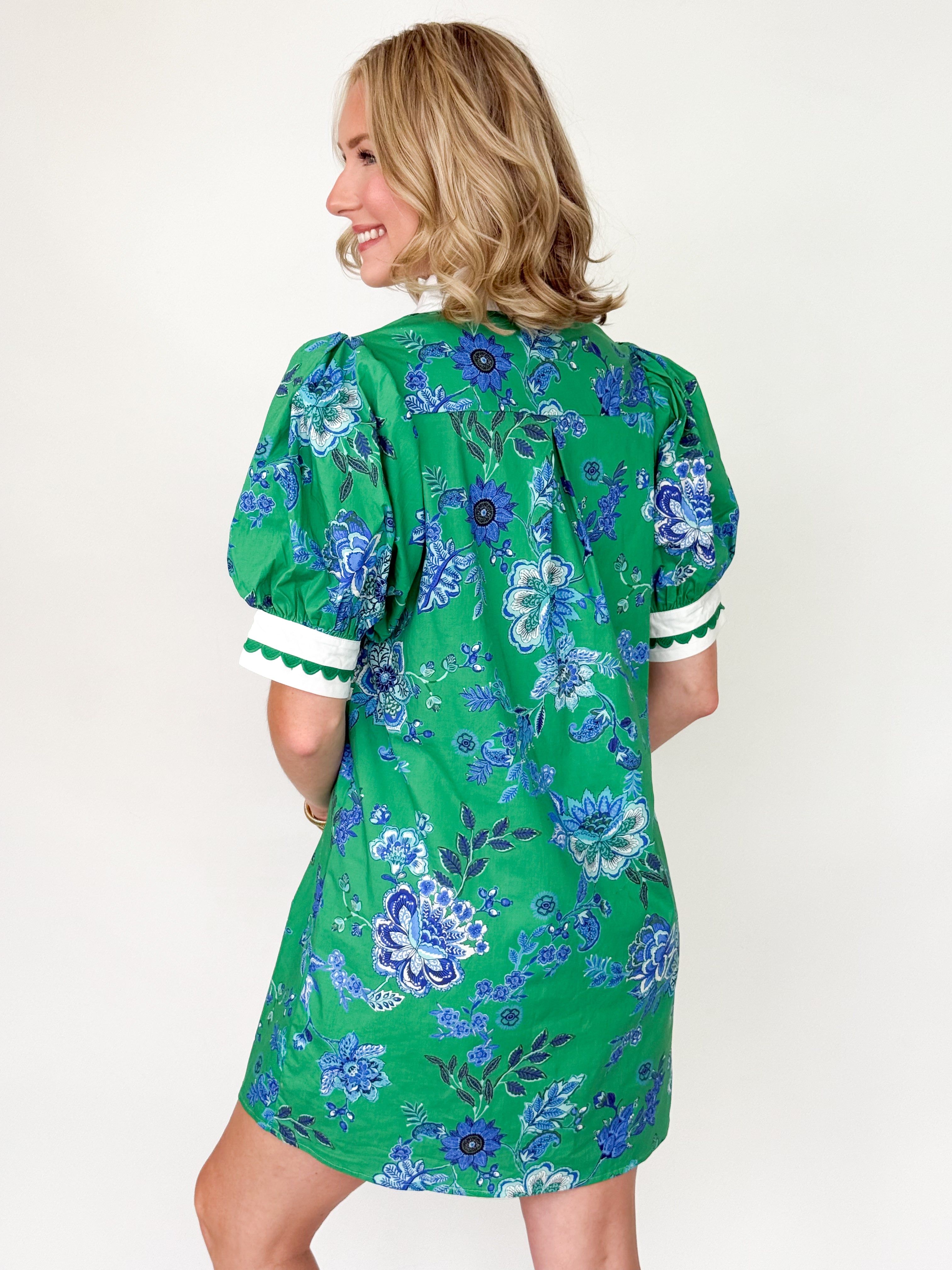 Danielle - Green + Blue Floral Mini Dress