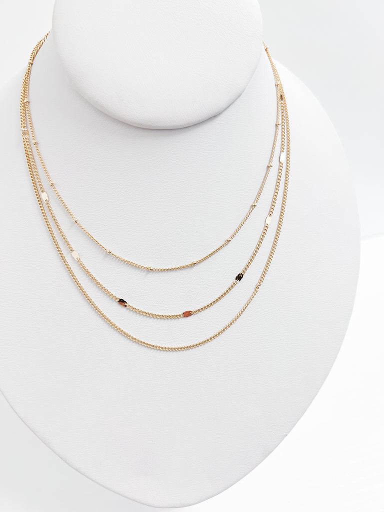 Pia - Triple Layered Link Necklace (Gold)