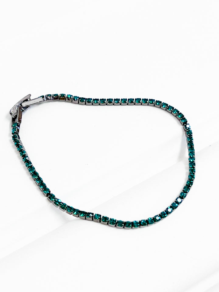Juliana - Gunmetal Tennis Bracelet (Green)