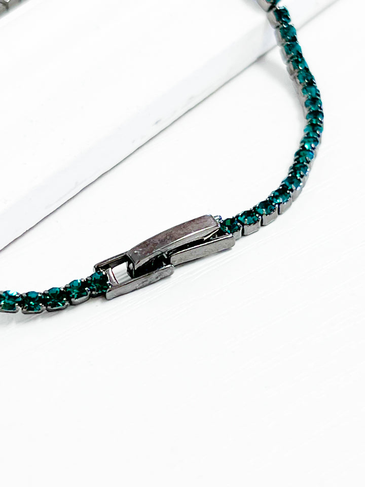 Juliana - Gunmetal Tennis Bracelet (Green)