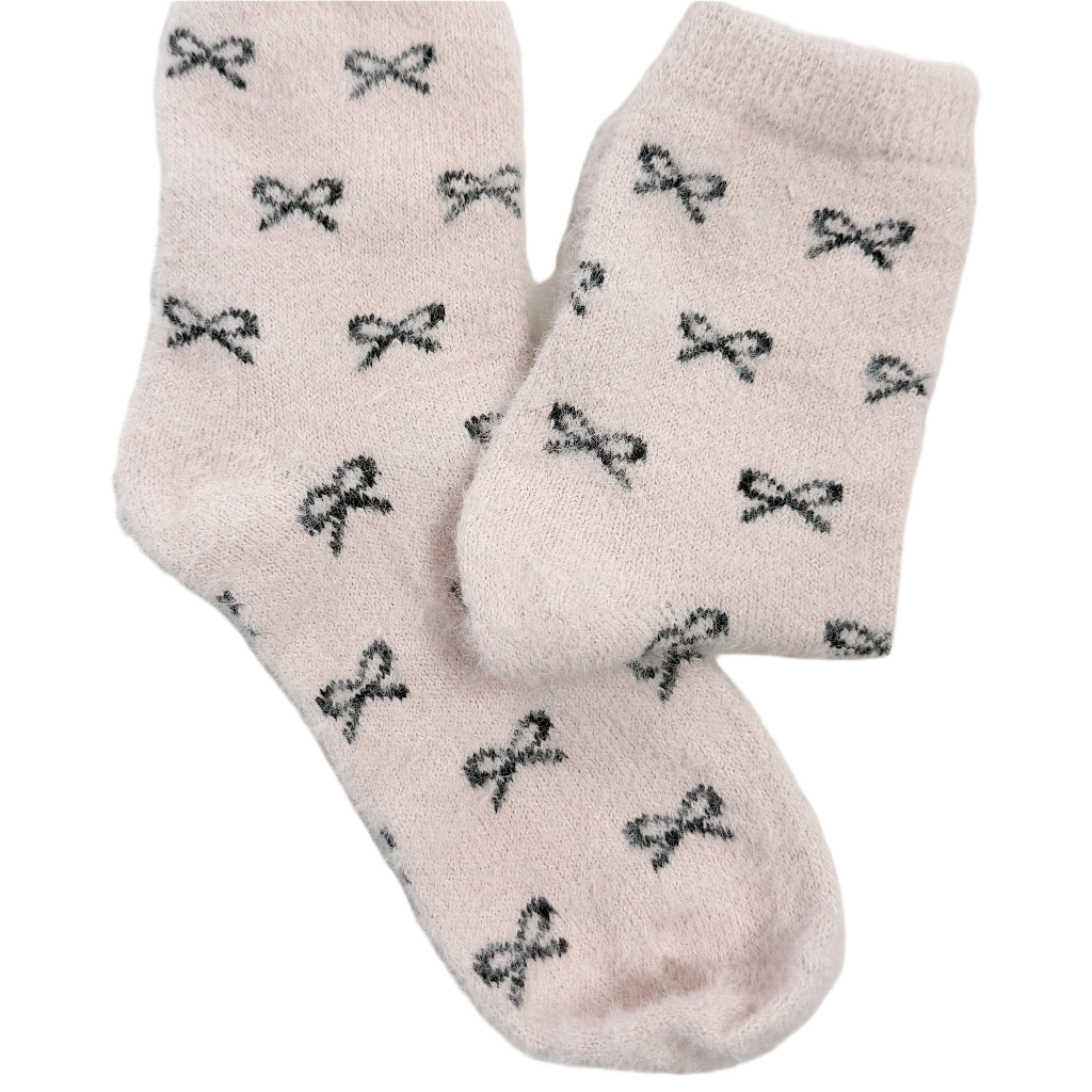 Fuzzy Bow Crew Socks