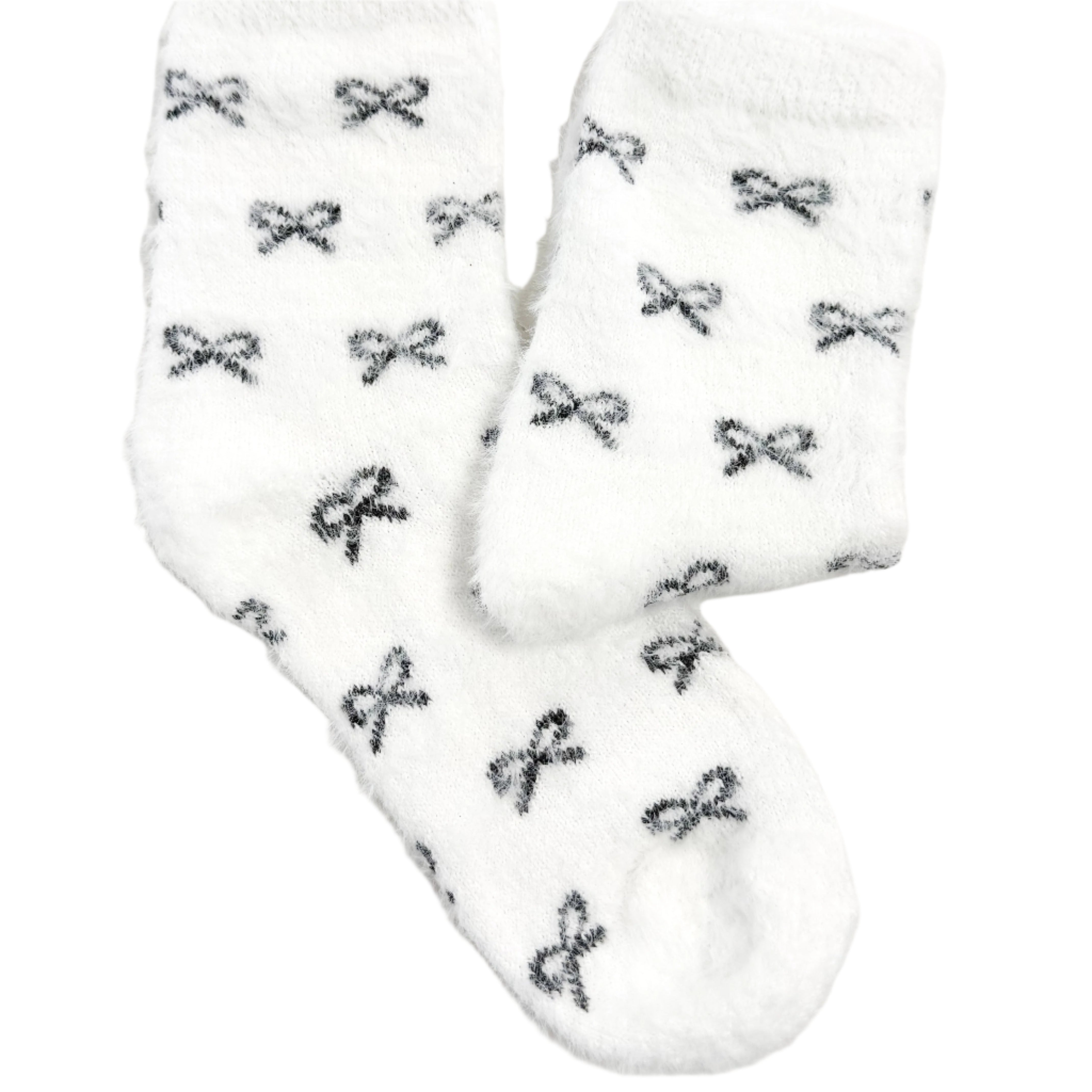 Fuzzy Bow Crew Socks