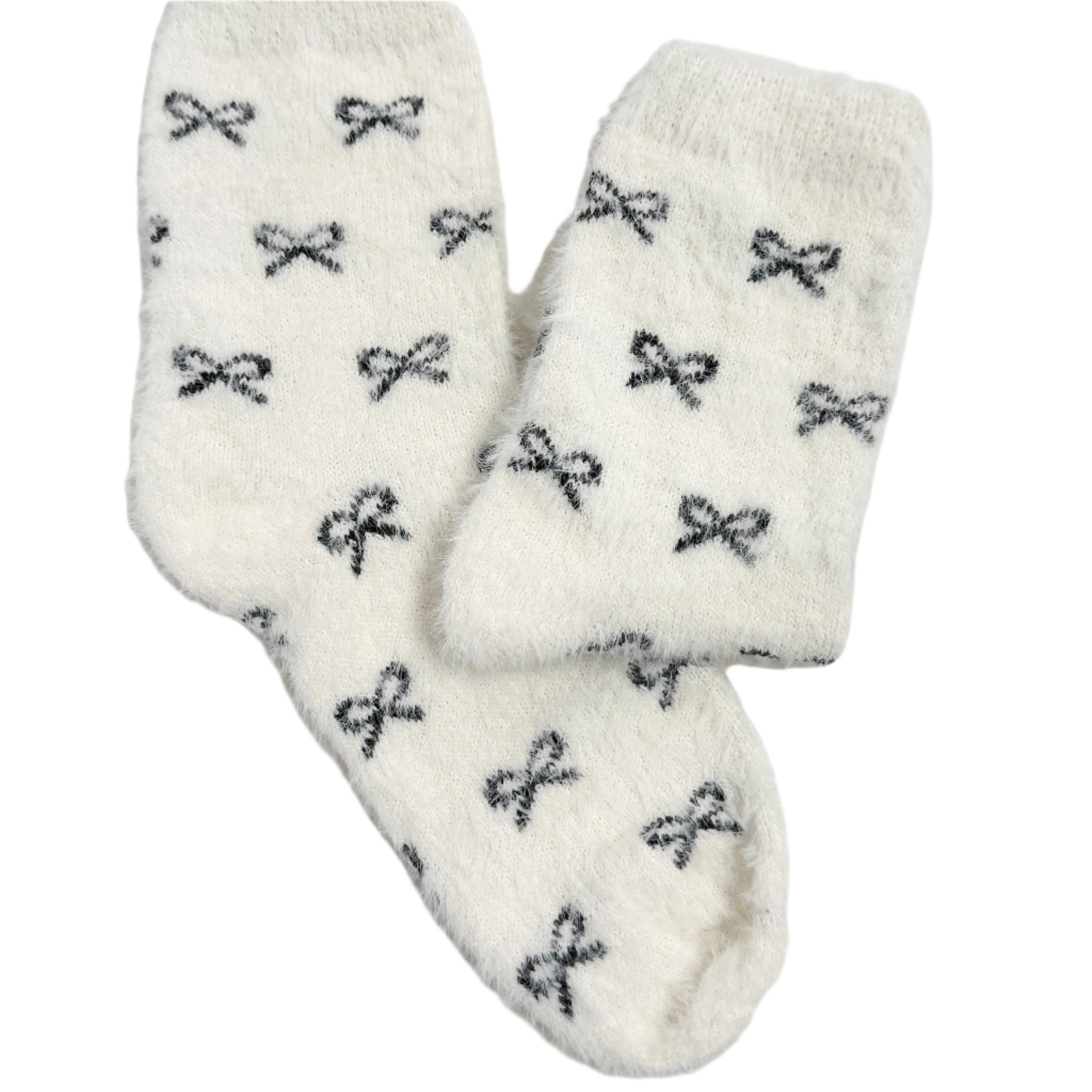 Fuzzy Bow Crew Socks