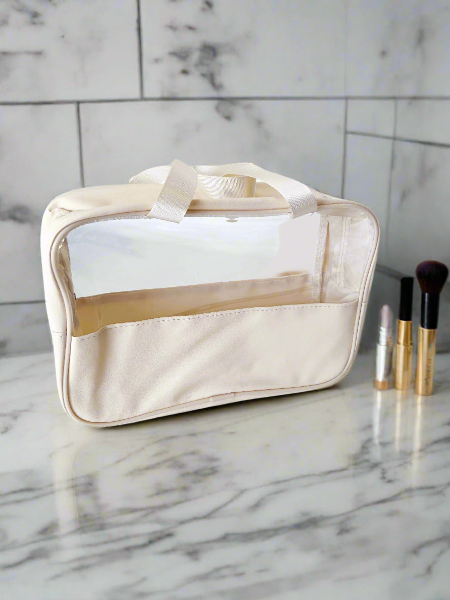Dawn - Clear Zipper Travel Pouches (Cream)