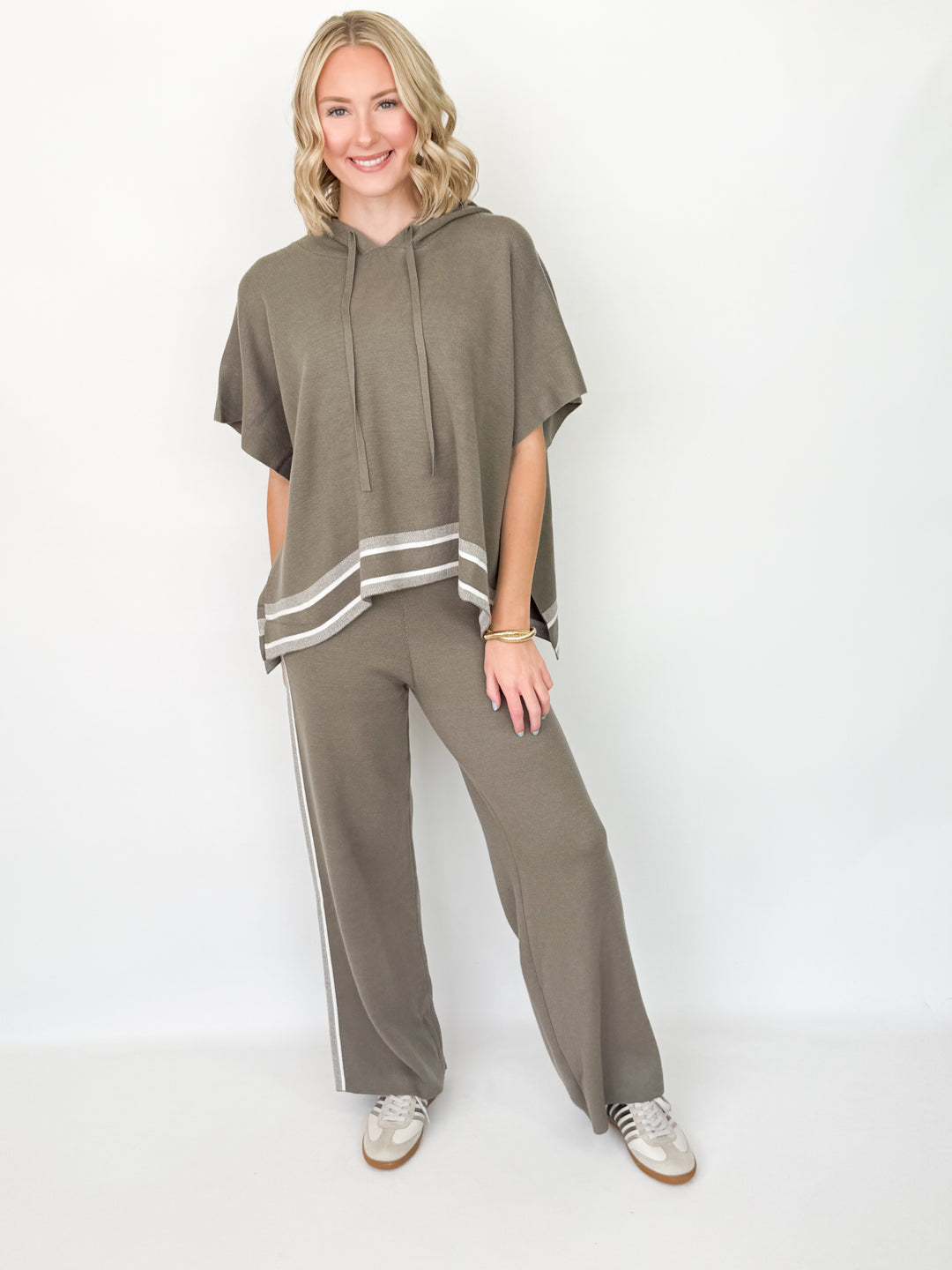 Belinda - Olive Knit Hooded Top Set