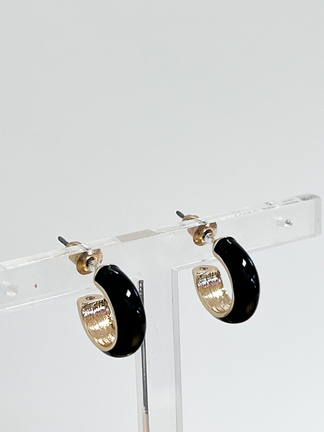 Becca - Black Enamel Huggie Hoops