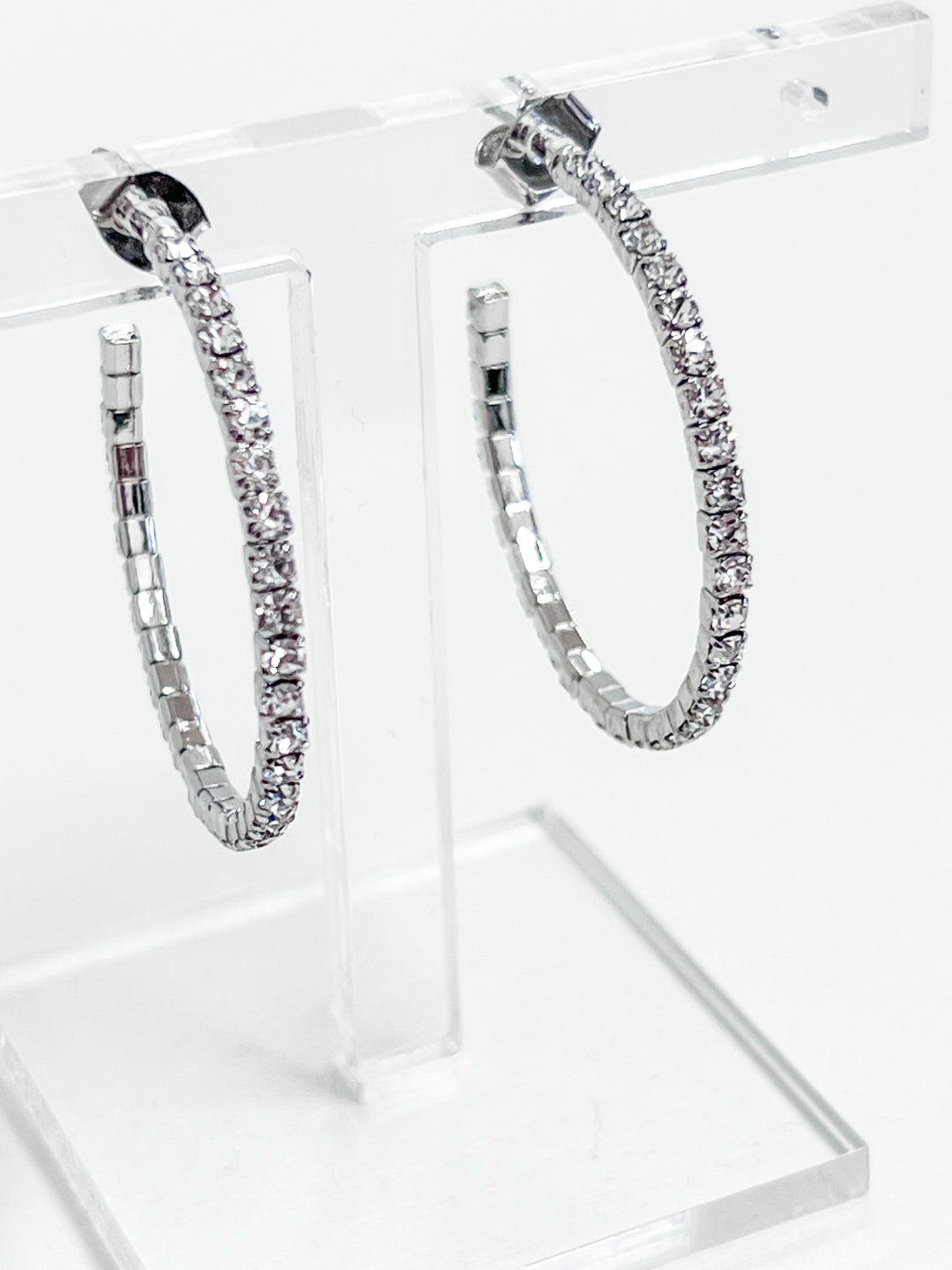Viola - Rhinestone Hoop Earrings (Silver)