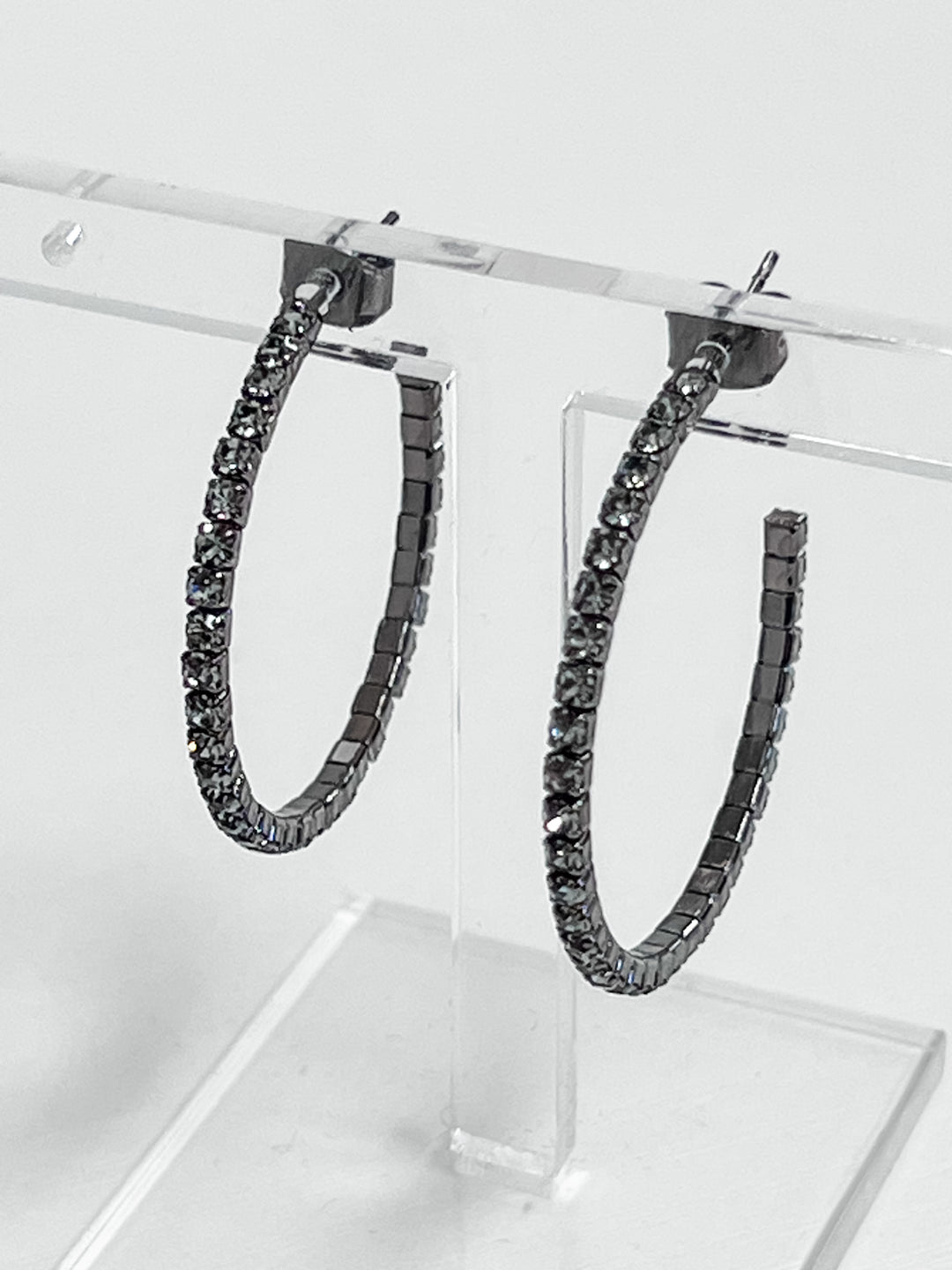 Viola - Rhinestone Hoop Earrings (Gunmetal)