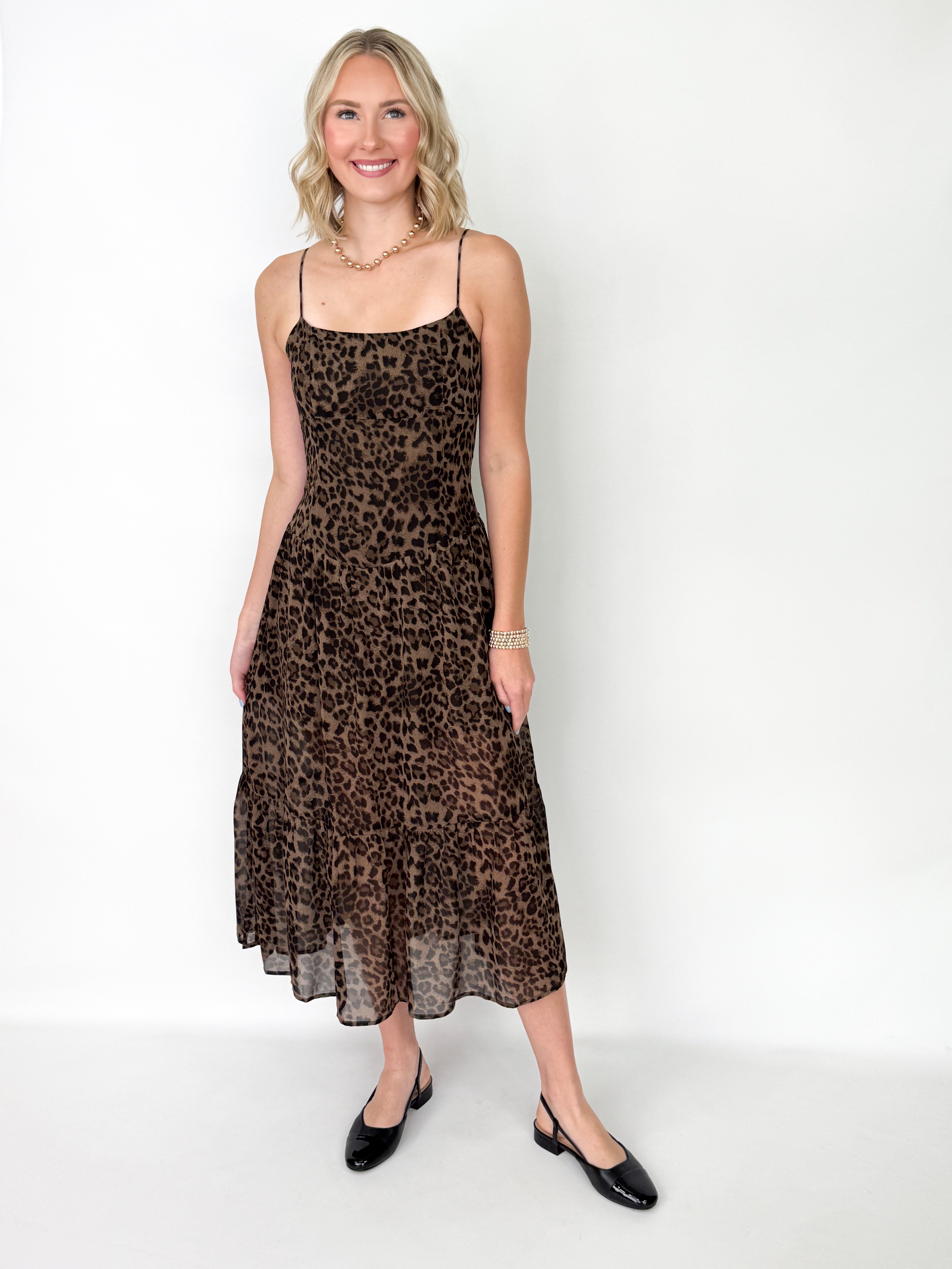 Bailey - Leopard Spaghetti Strap Midi Dress