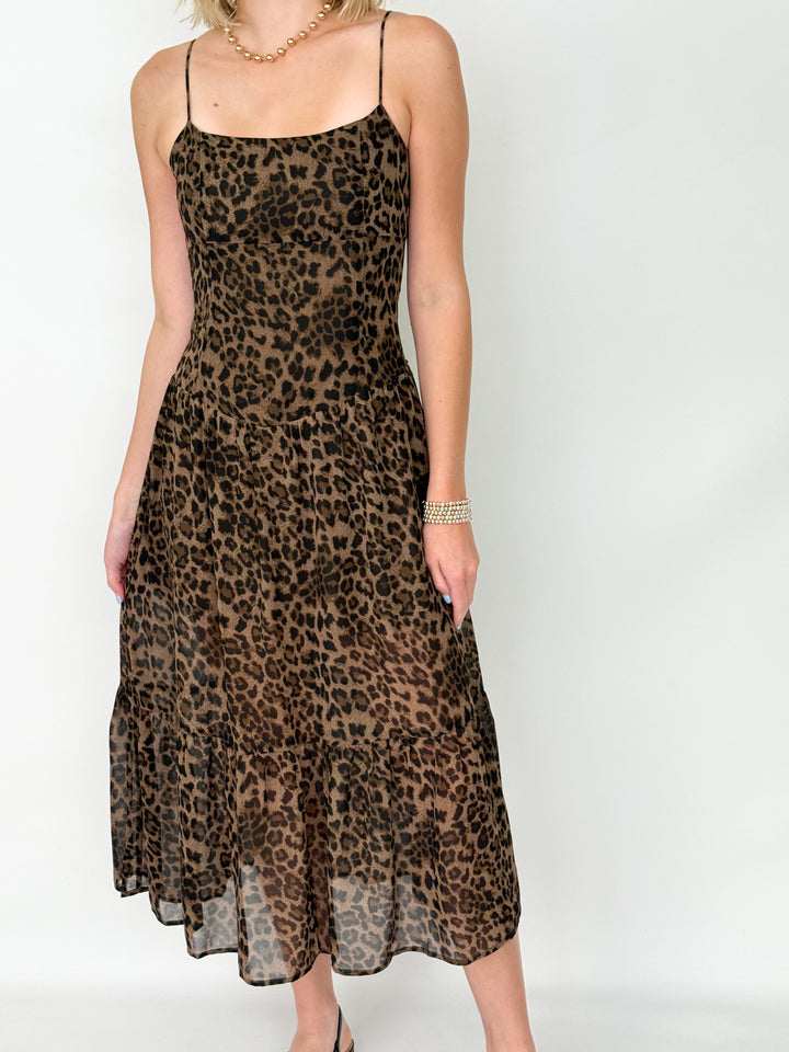 Bailey - Leopard Spaghetti Strap Midi Dress