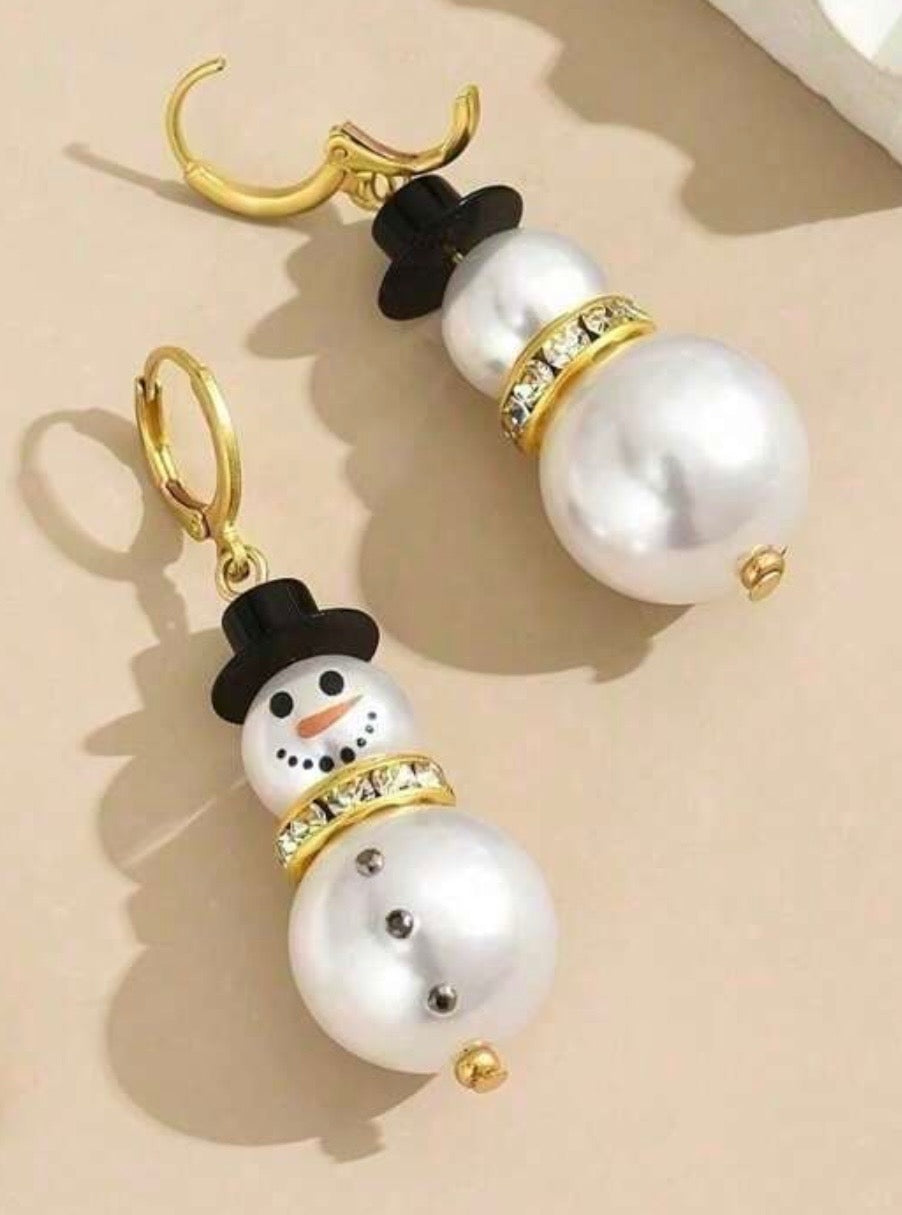 Christmas Earrings - Snowman Drop Earrings